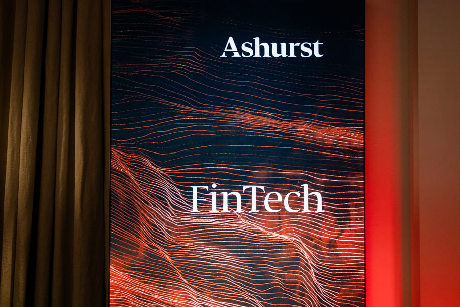 Ashurst Fintech banner at FinTech Awards